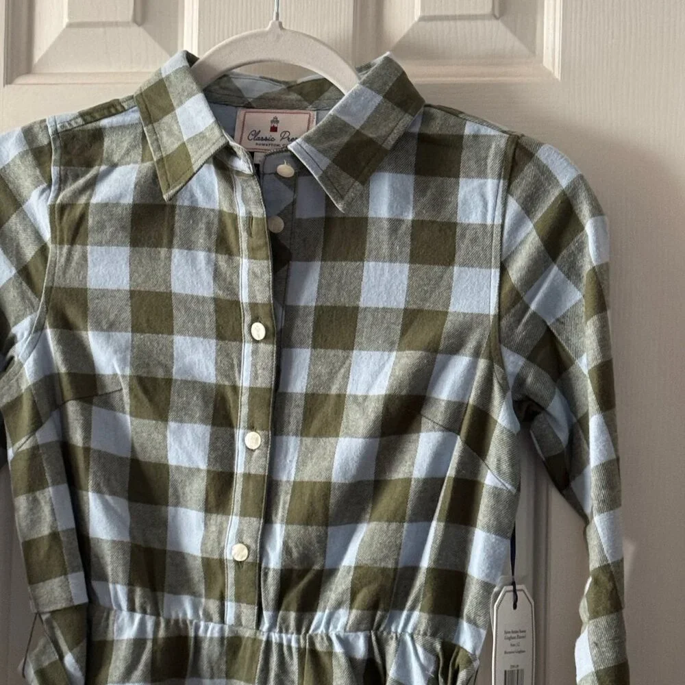 New Classic Prep Girls Marlowe Shirtdress Moonrise Gingham Flannel Size 12